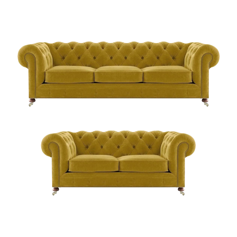 Chesterfield Yellow Living Room 2x Sofa Sets Couch Luxury Upholstered Furniture