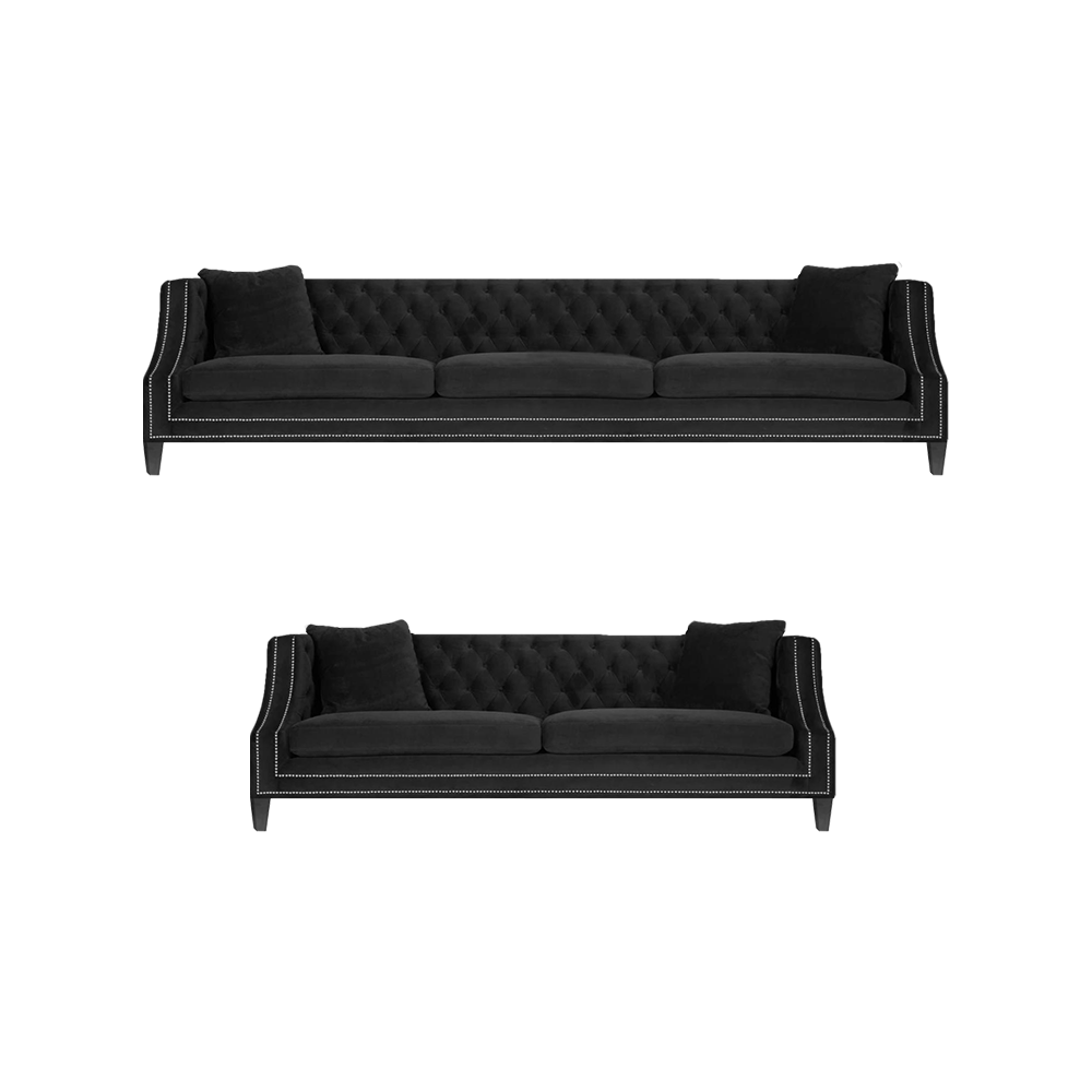 Sofa Complete Chesterfield Black 2x Sofas Couch Living Room Upholstered Furniture