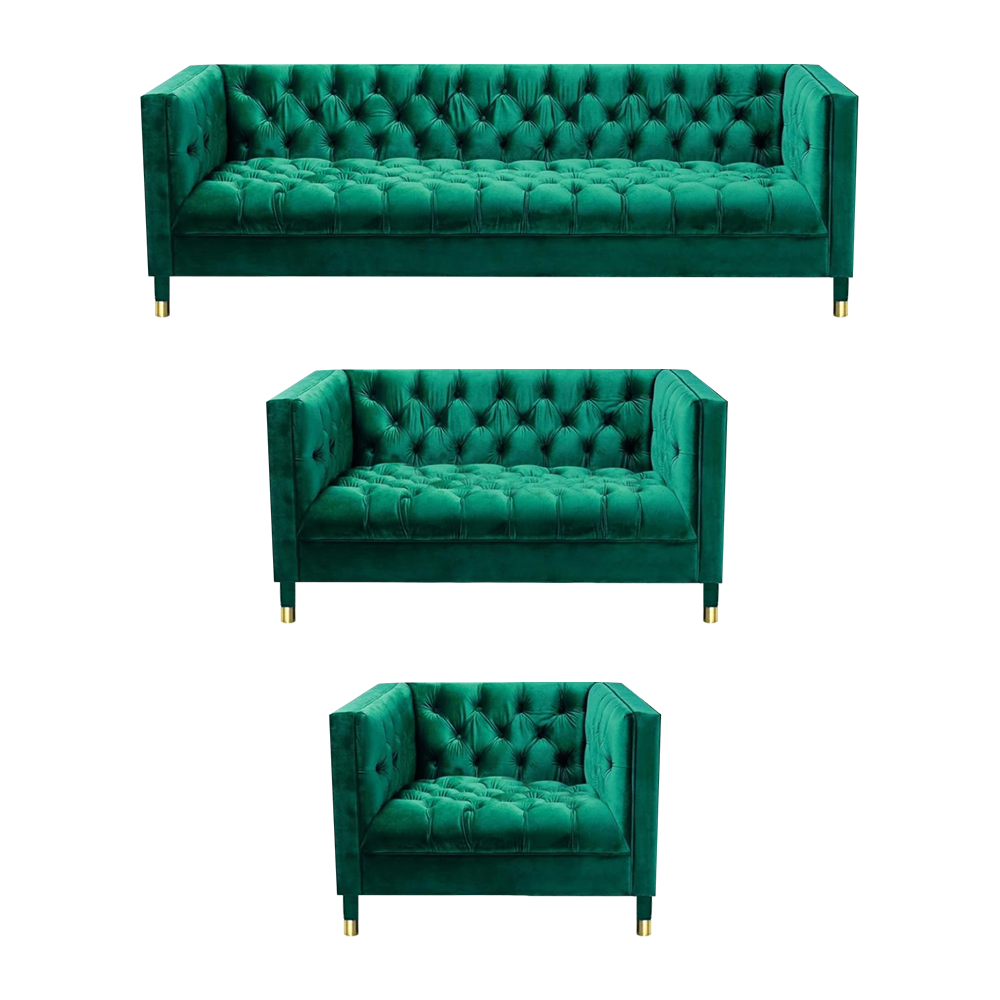 Modern green suite living room 2x sofas couch chesterfield furnishings