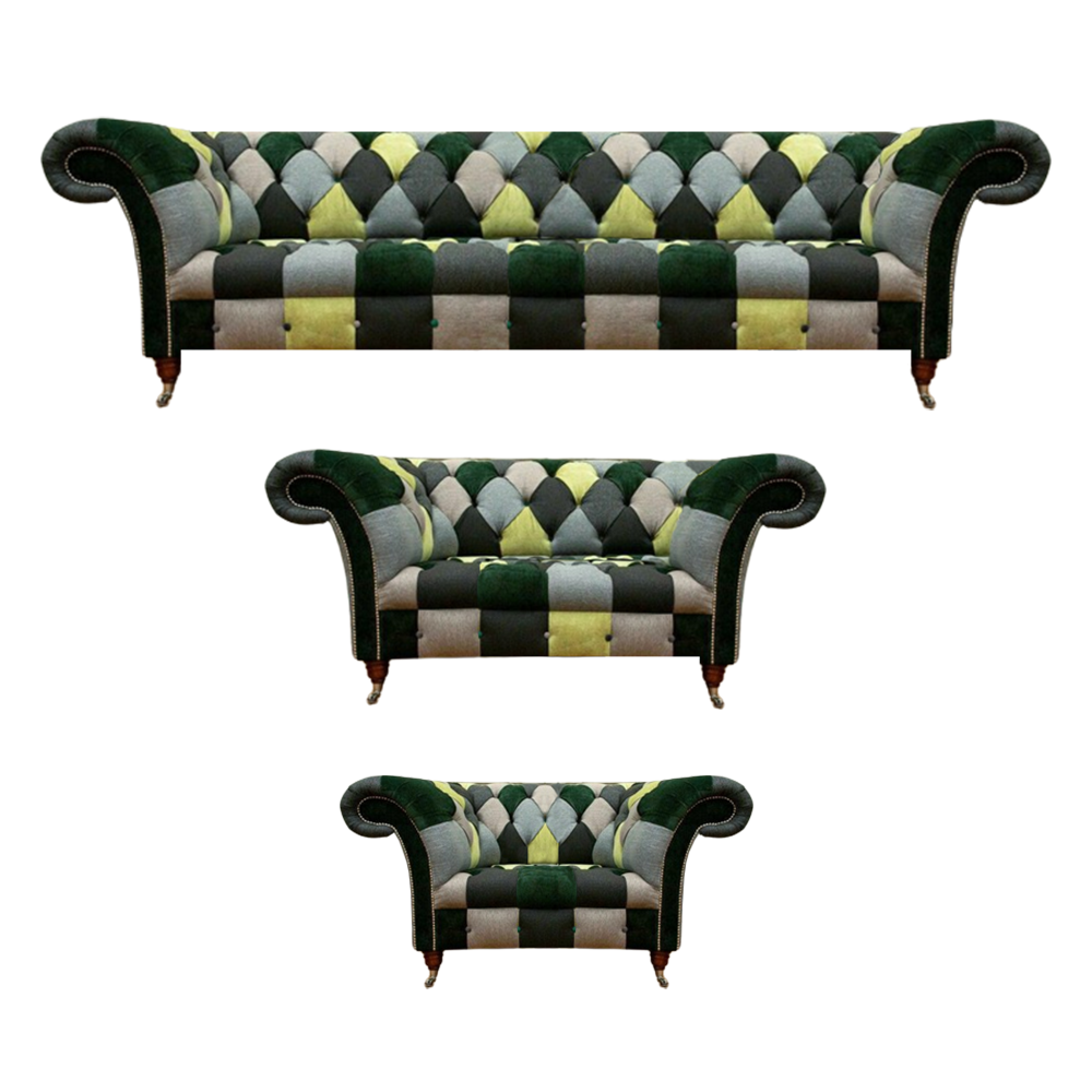 Living Room Modern Design Textile 3pcs Chesterfield Upholstered Furniture New