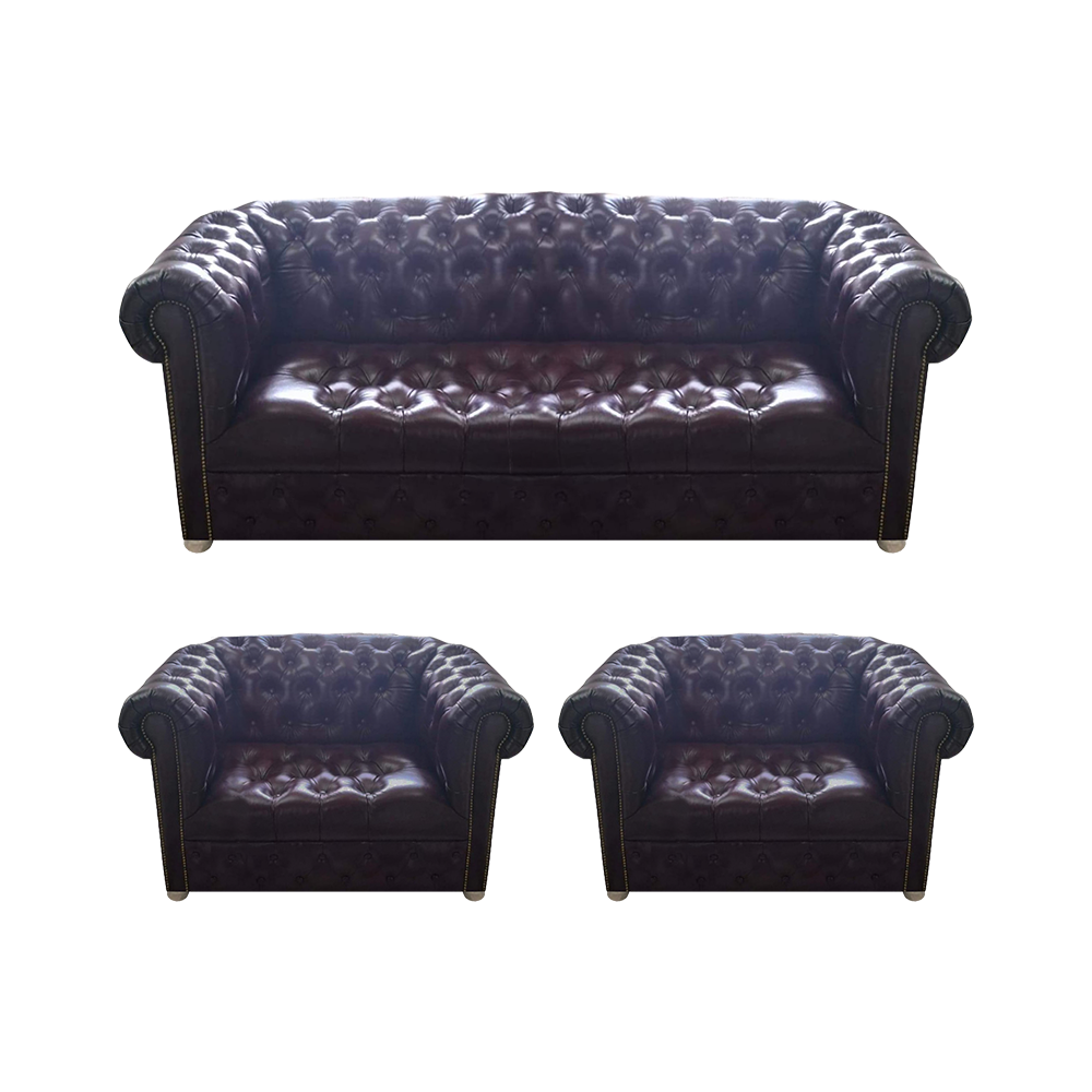 Chesterfield design luxury upholstered sofa couch seat set 2x armchair leather