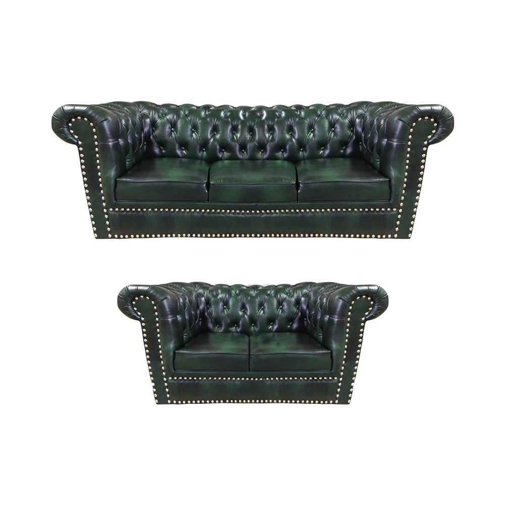 Design green modern sofa set living room 2-piece Chesterfield leather sofa