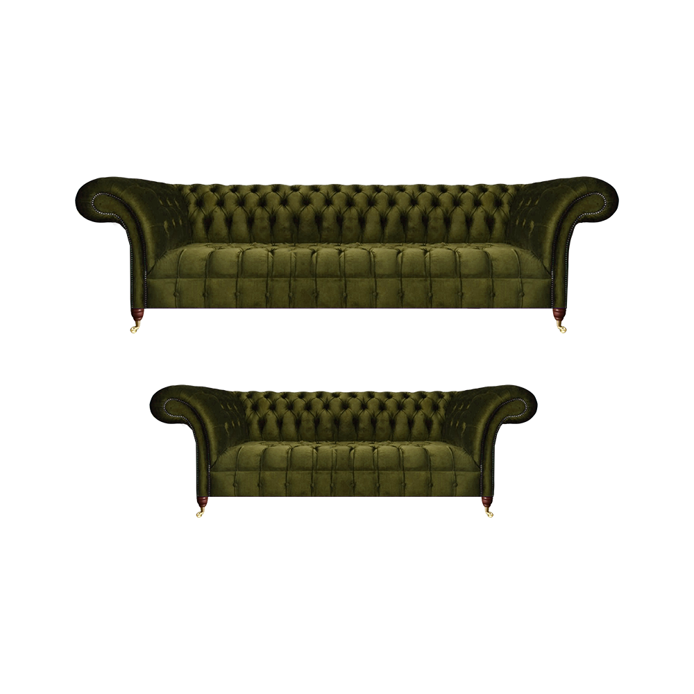 Sofa Set Complete Living Room 2x Sofas Textile Green Furnishing New