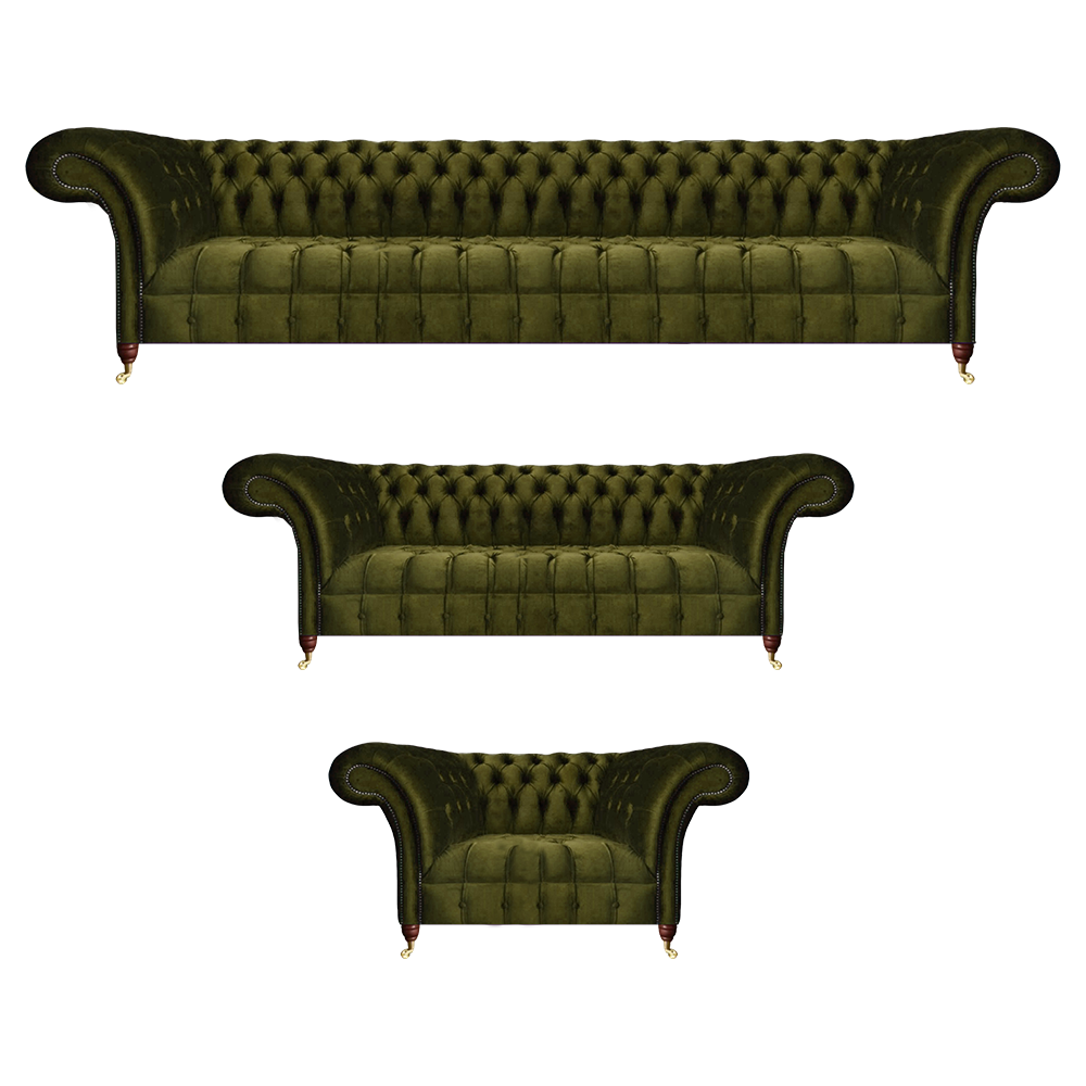 Chesterfield Green Sofa Set Living Room Luxury Textile Sofas Set New