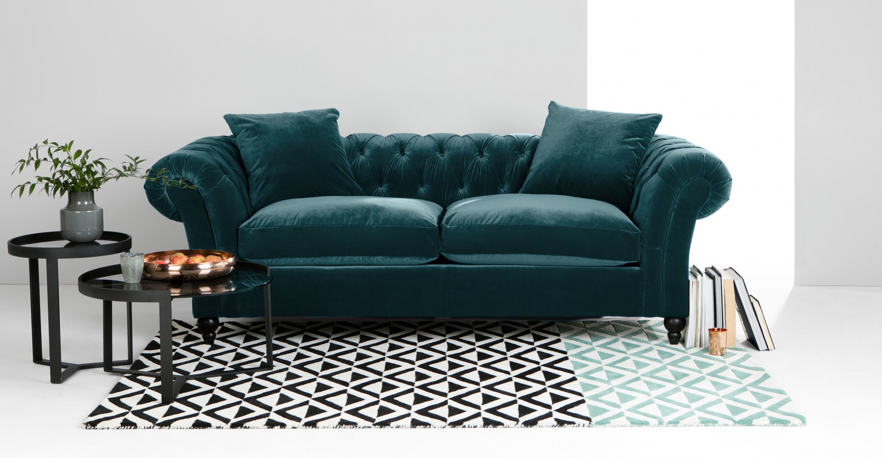 Chesterfield Sofa 3-Seater Blue Turquoise Soft With Cushions Living Room Comfortable Couch