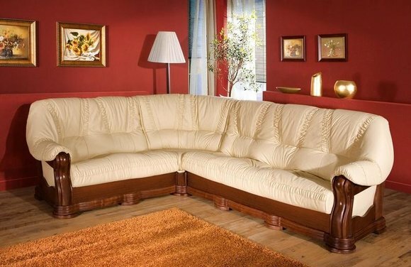 Classic leather sofa corner sofa model Exodus with real wood