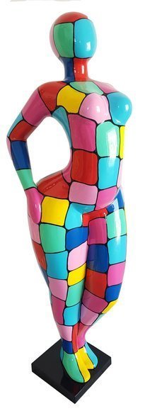 Abstract decorative sculpture designed as a standing figure in colorful square patterns 130cm (N113A)