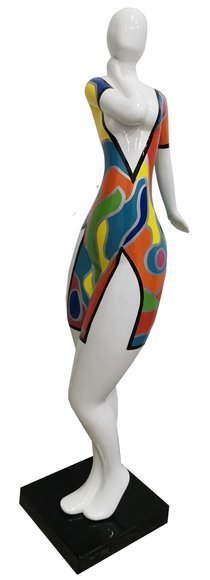 Abstract decorative gloss sculpture designed as white colored figure in colorful patterns 102cm (A170A)