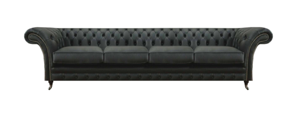 Living Room Chesterfield Black Sofa Four Seater Modern Furnishings New