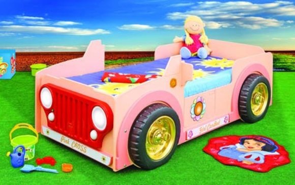 Cot with Mattress Youth Bed Car Bed Beds JEEP PINK