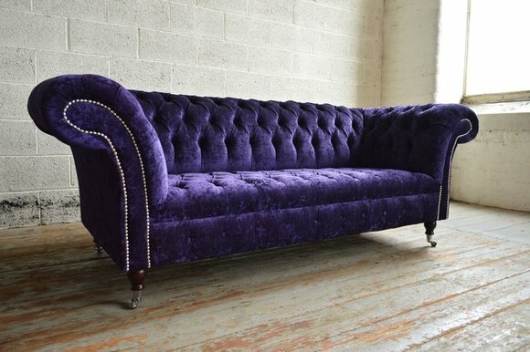 Stylish Chesterfield 3 seater XXL upholstery sofa couch sofa set Big Purple Living room