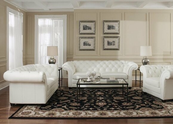 Chesterfield Sofa Set 3+2+1 Seaters White Premium Faux Leather Couches Comfortable Amazing Sofas New