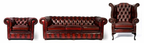 Chesterfield Sofa Set 3+1 Seaters + Wing Chair Faux Leather Sofa Set Red Upholstery New Birkenhead II