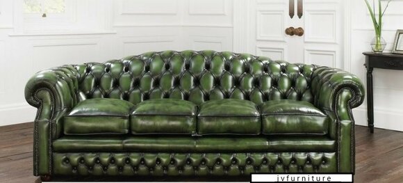 Chesterfield Sofa 4-Seater Premium Upholstered Couch Green Faux Leather Cover Comfortable New