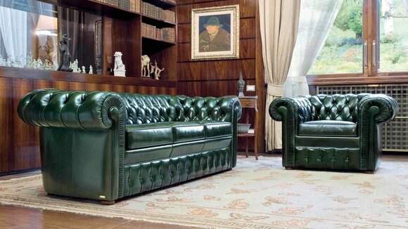 Chesterfield Sofa Set 3+1 Seaters Dark Royal Green Faux Leather Comfortable Couches with Cushion Pads