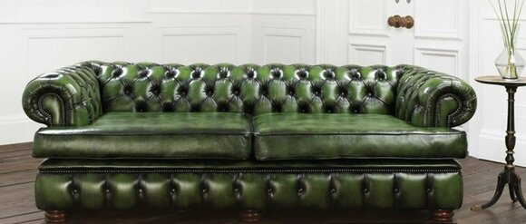 Chesterfield Sofa Leather 100% Antique Green 3-Seater Comfortable Couch With Pads New