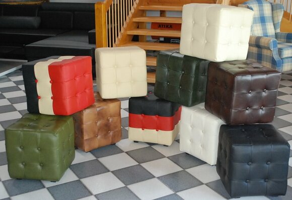 Chesterfield stool - genuine leather - color choice