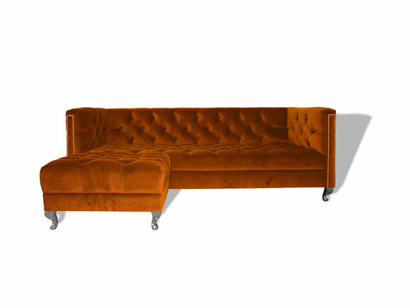 Chesterfield Sofa 3-Seater Orange Textile Upholstered New Living Room Couch Comfortable