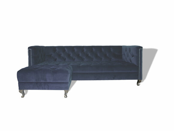 Premium Chesterfield Sofa 3-Seater Dark Blue Textile Upholstery With Buttons Comfortable New