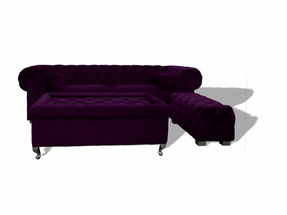 Chesterfield Sofa 3-Seater Purple Textile Modern Design Comfortable Couch New