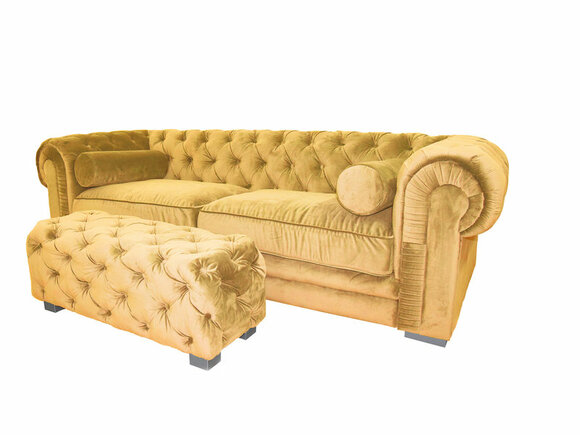 Chesterfield 3-Seater Sofa Bright Yellow Textile Upholstered Comfortable Seats Amazing Modern Design