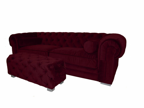 Chesterfield Sofa 3-Seater Purple Red Textile Upholstered Couch With Comfortable Cushions Amazing Design