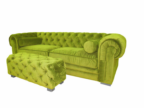 Chesterfield Sofa 3-Seater Bright Green Textile Upholstery Comfortable Couch With Buttons New