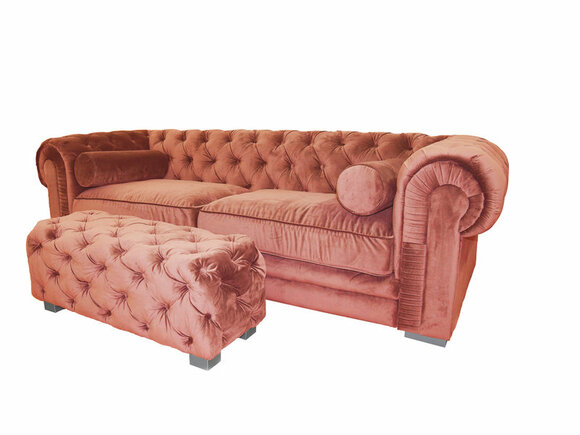 Modern Sofa 3-Seater Peach Orange Textile Upholstery Chesterfield With Buttons Cosy Couch New