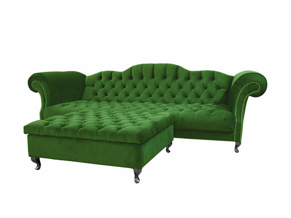 Textile Sofa 3-Seater Grass Green Chesterfield With Buttons Comfortable Couch New