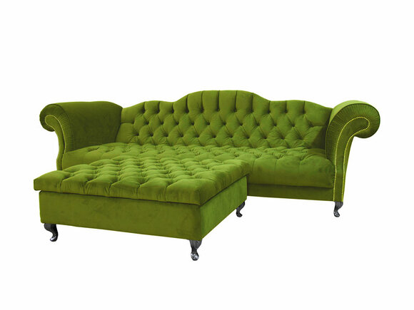 Chesterfield Sofa 3-Seater Light Green Textile Upholstered Comfortable Classic Couch New