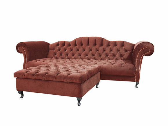 Chesterfield Sofa 3-Seater Royal Classic Textile Couch Pink Peach Colour Comfortable Sofa