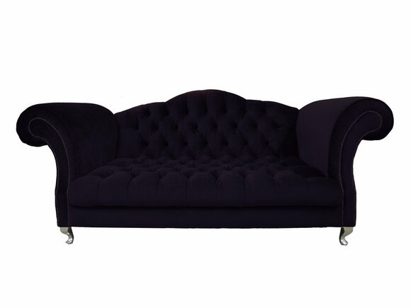 Chesterfield Sofa 3-Seater Dark Purple Textile Upholstery Metal Feet Comfortable Couch