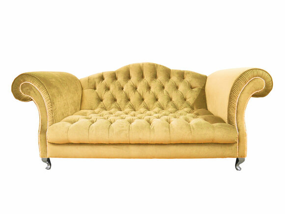 Chesterfield Sofa 3-Seater Yellow Textile Fabric Classic Royal Design Backrest Comfortable