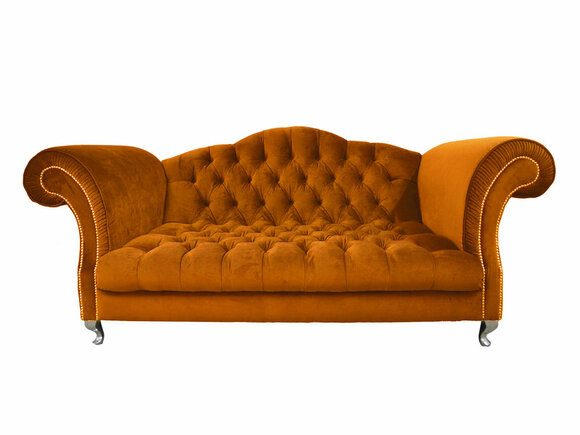 Chesterfield Sofa 3-Seater Royal Textile Couch Rich Orange Comfortable With Buttons