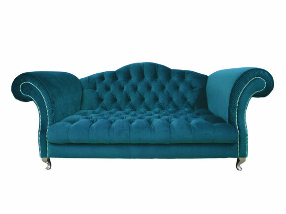 Chesterfield Sofa 3-Seater Light Blue Textile Upholstered Comfortable Luxurious Design New