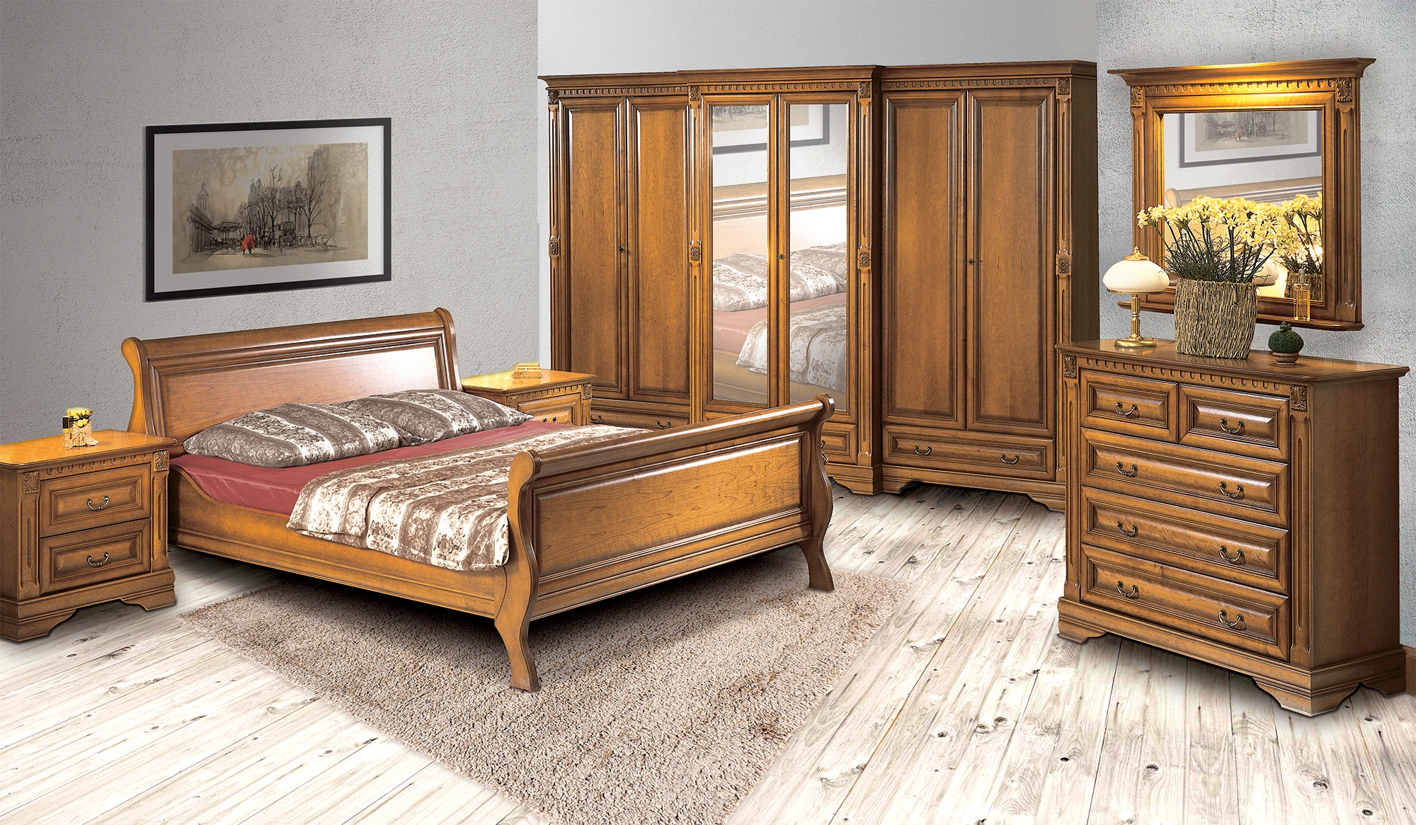 Bedroom Bedside Table Chest of Drawers Luxury Set 6pcs.