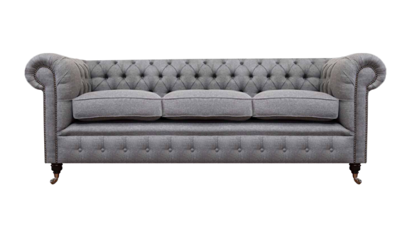 Grau Chesterfield Wohnzimmer Textil Stoff Einrichtung Luxus Dreisitzer Sofa