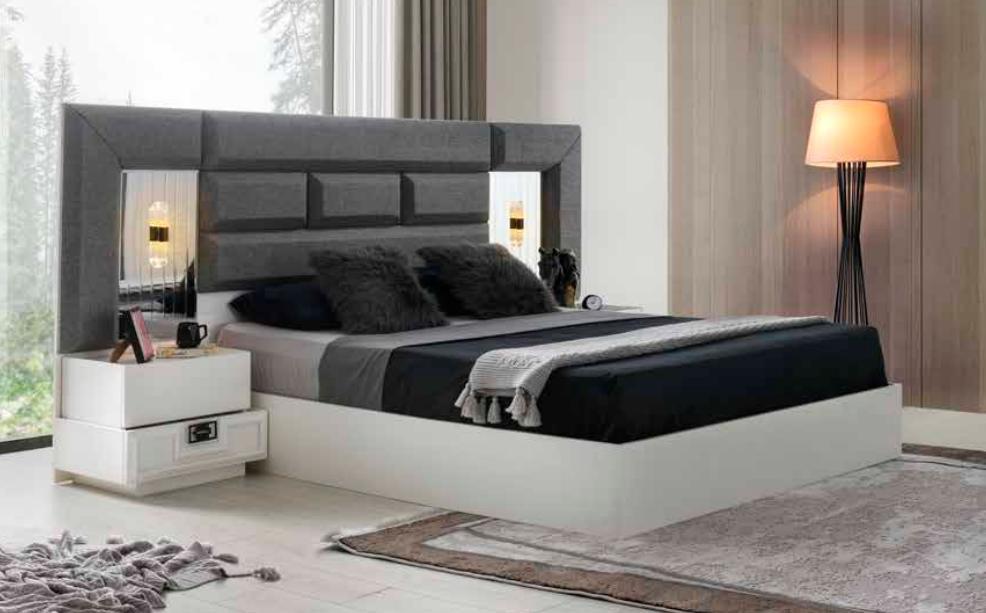 Bedroom Set 3 Pieces Two Tone Modern Design Rectangular Style White Grey