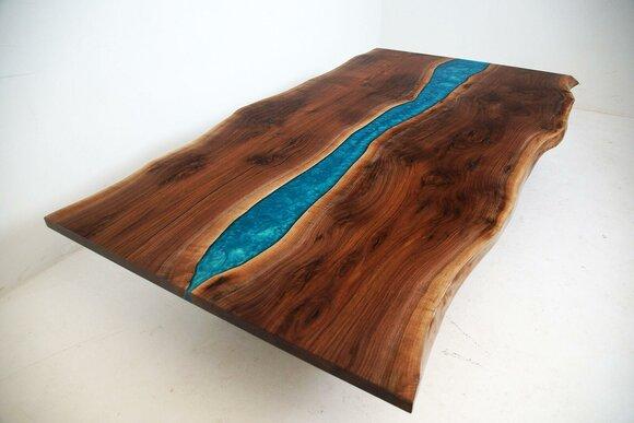 River Table Dining Table Solid Tables 240x100 Epoxy Resin Sea Waterfall