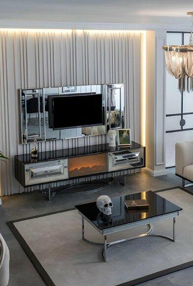 Luxury TV Wall TV Walls Coffee Table Sideboard Chest of Drawers Silver 3pcs