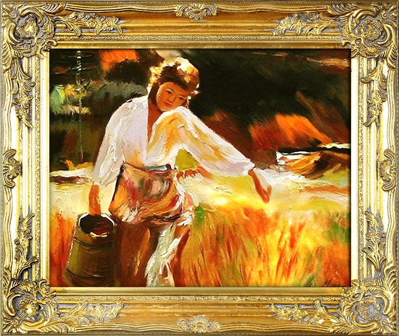 Water Woman Classic Painting Oil Picture Real Wood Gold Frame Oil 00600