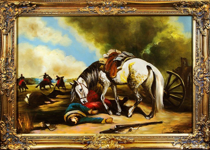 Soldier Classic Painting Oil Picture Real Wood Gold Frame Oil 00796
