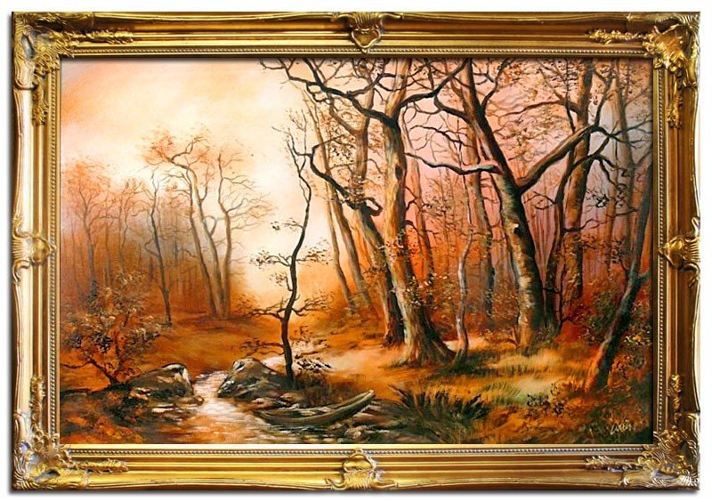 Forest Classic Painting Oil Picture Real Wood Gold Frame Oil Antique 00910