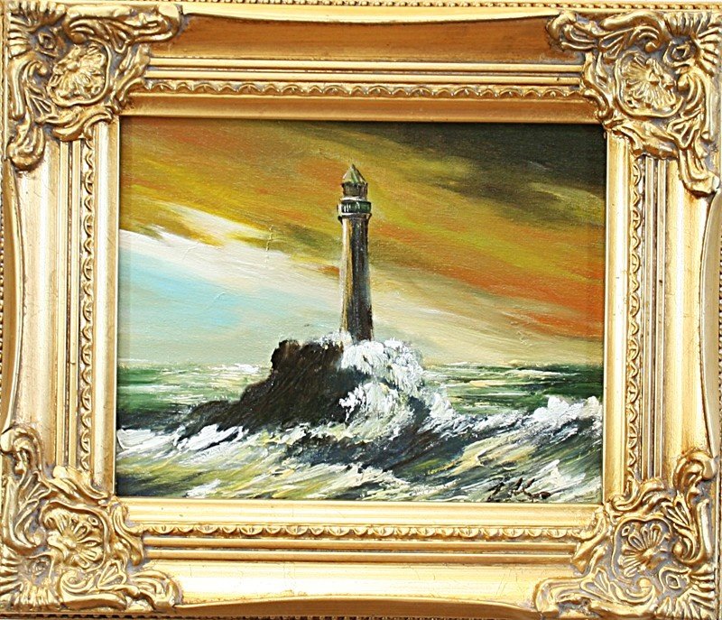 Tower Lake Classic Painting Oil Picture Real Wood Gold Frame 01945