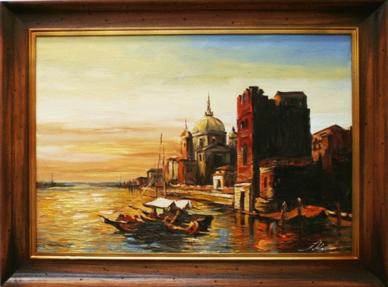 Venice Classic Painting Oil Picture Real Wood Frame City 02594