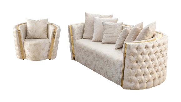 Beige Living Room Chesterfield Seater 2 Seater Luxury Seat Armchair