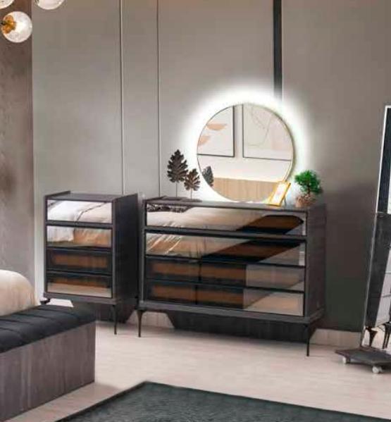 Chest of Drawers with Mirror Modern Rectangular Shape Bedroom Style Grey