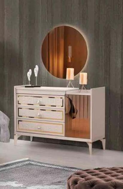 Modern Two Tone Chest of Drawers with Mirror Bedroom Rectangular Shape Beige Gold