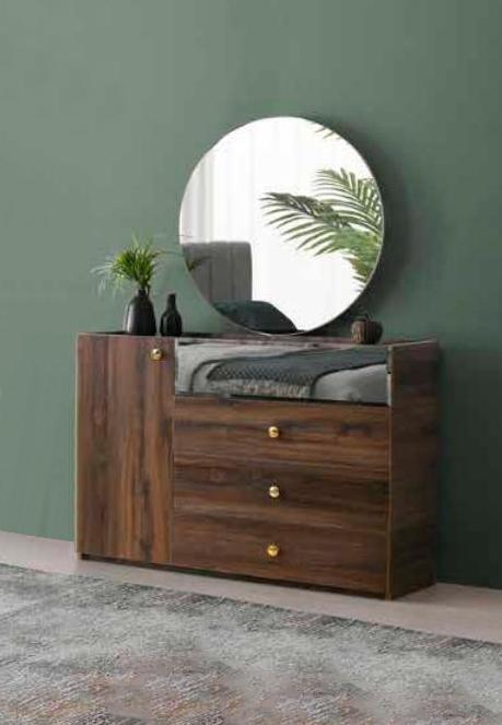 Bedroom Chest of Drawers with Wall Mirror Modern Rectangular Design Style Brown