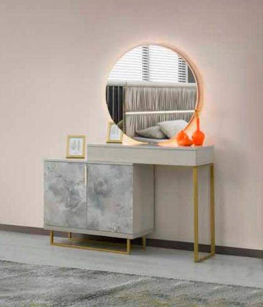 Dressing Table with Mirror Patterned Bedroom Modern Rectangular Design Grey